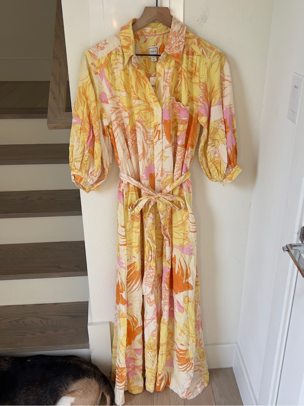 Anthropologie Maeve Mona Linen Maxi Shirtdress Dress in Pink Floral NWT - Picture 3 of 6